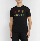 Versace - Logo-Embroidered Cotton-Jersey T-Shirt - Black