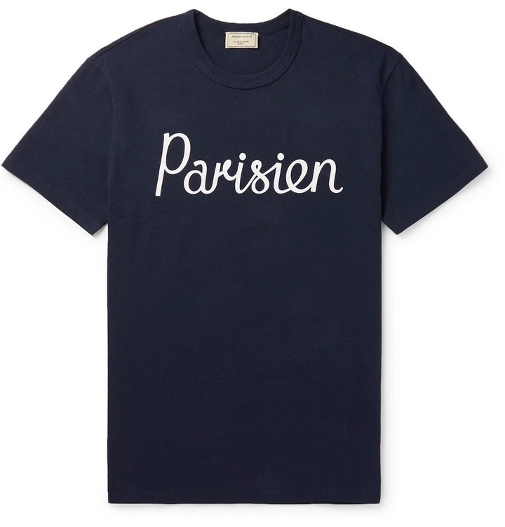 Photo: Maison Kitsuné - Printed Cotton-Jersey T-Shirt - Navy