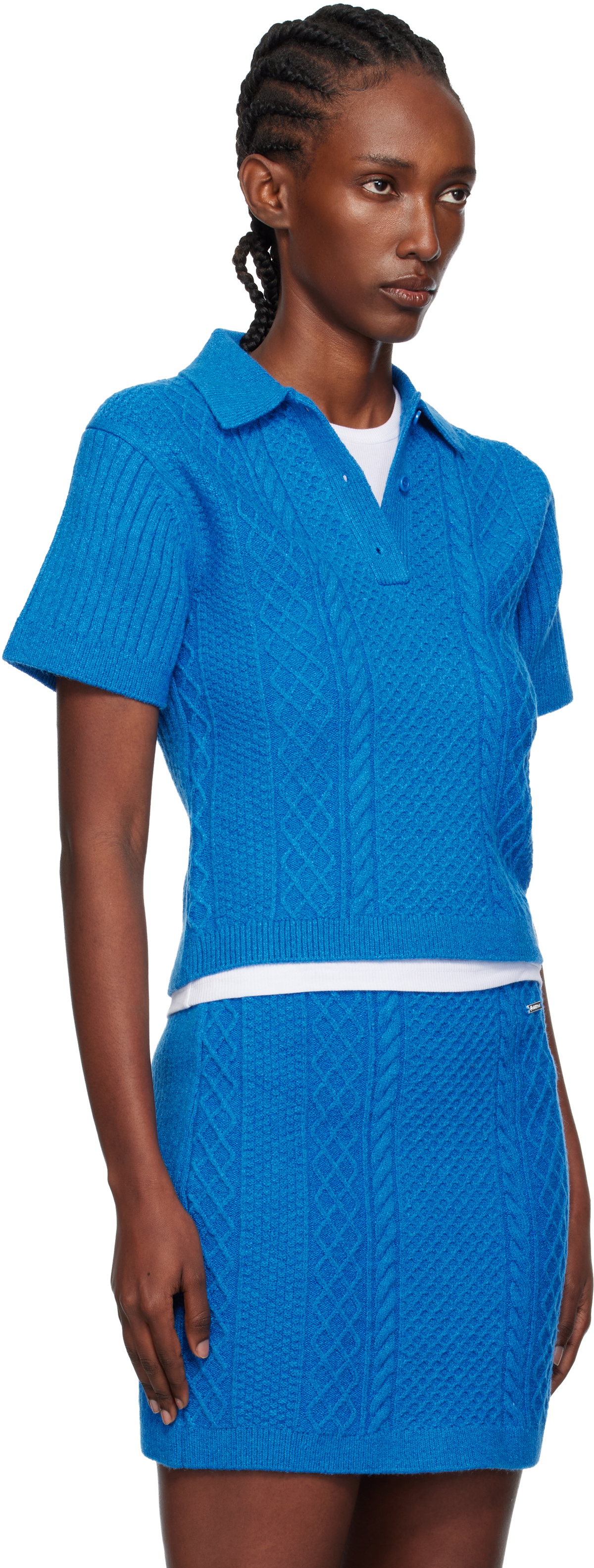 JW Anderson Blue Cropped Cable Knit Polo