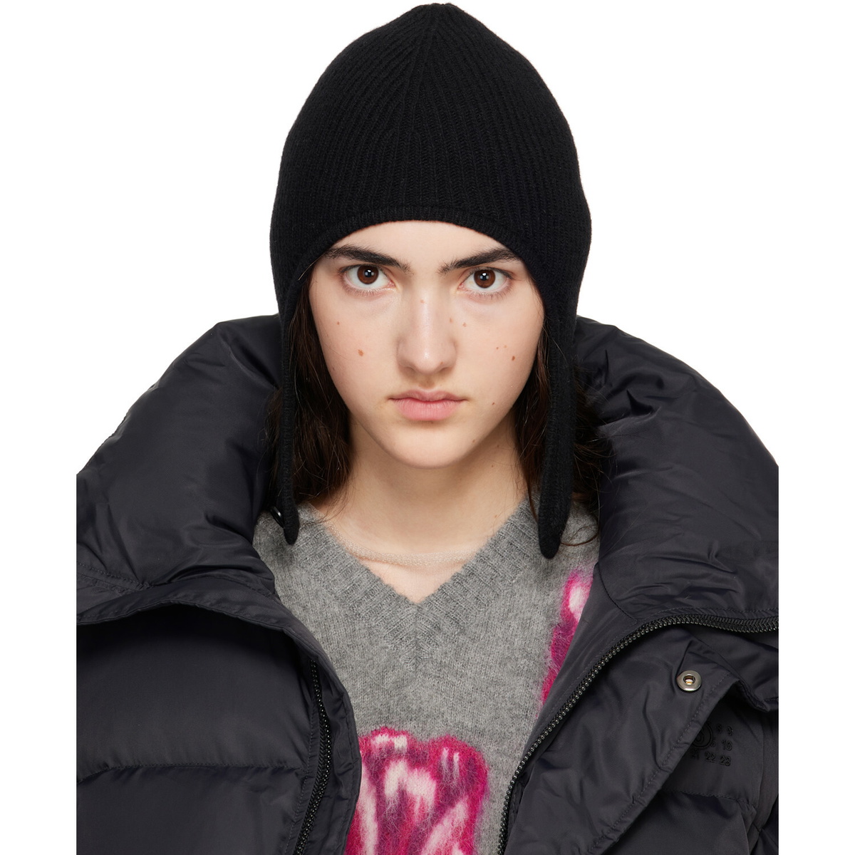 MM6 Maison Margiela Black Ribbed Aviator Beanie