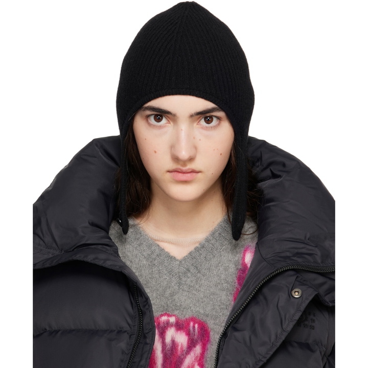 Photo: MM6 Maison Margiela Black Ribbed Aviator Beanie