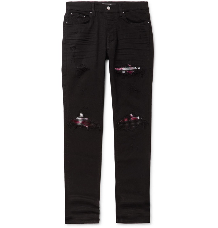 Photo: AMIRI - MX1 Skinny-Fit Panelled Distressed Stretch-Denim Jeans - Black