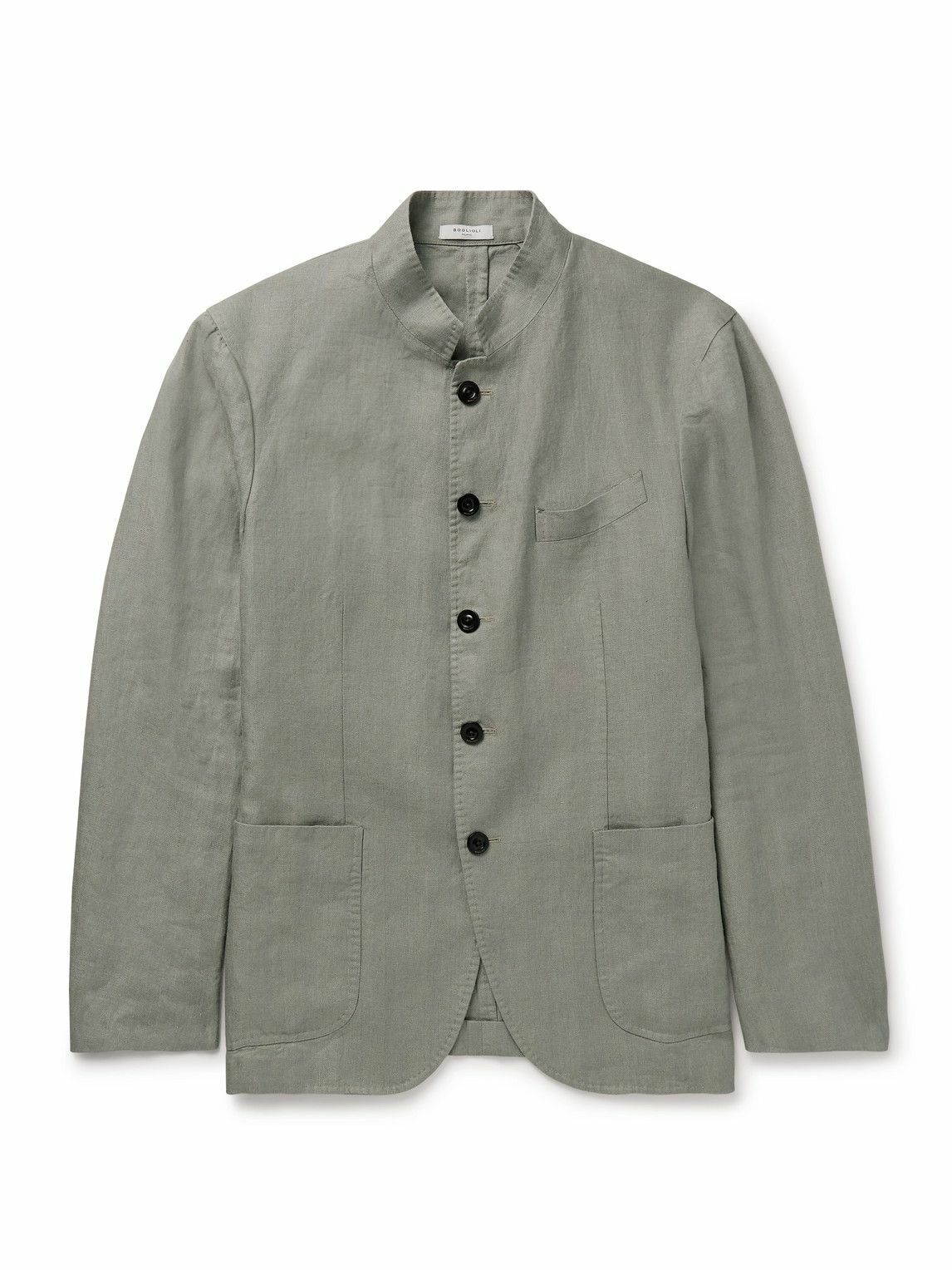 Boglioli - Slim-Fit Nehru-Collar Herringbone Linen Jacket - Gray