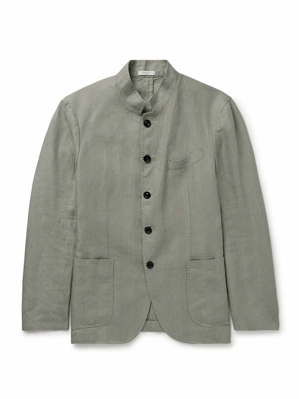Photo: Boglioli - Slim-Fit Nehru-Collar Herringbone Linen Jacket - Gray