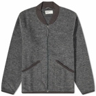 Universal Works Men's Wool Fleece Zip Bomber Jacket in Grey Marl