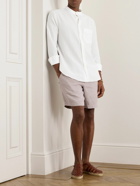 Mr P. - Grandad-Collar Organic Cotton and Linen-Blend Seersucker Shirt - White