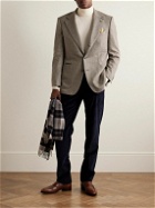 Purdey - Hacking Leather-Trimmed Herringbone Wool and Cashmere-Blend Tweed Blazer - Neutrals