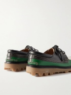 Dunhill - Colour-Block Leather Boat Shoes - Green