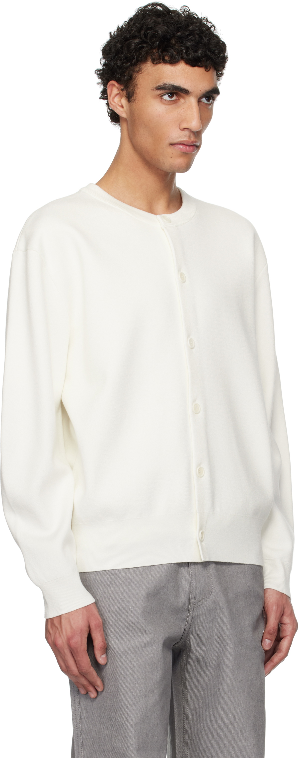 AMOMENTO White Semi Oversized Cardigan
