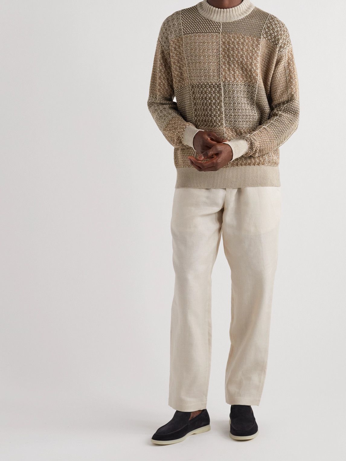 Loro Piana - Patchwork Linen, Silk and Cotton-Blend Sweater - Brown