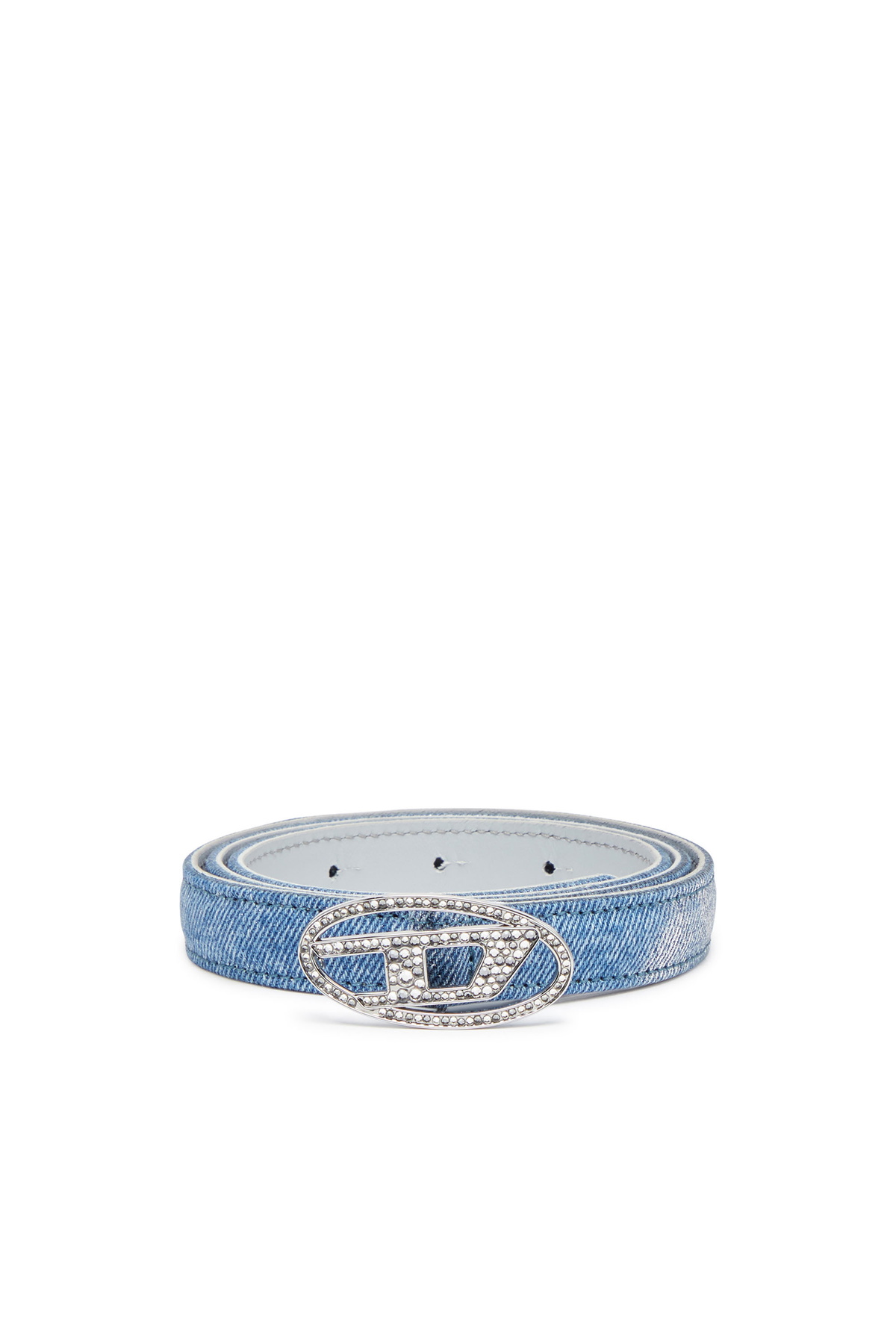 Diesel Slim belt in foiled denim and leather - Belts Womens 
