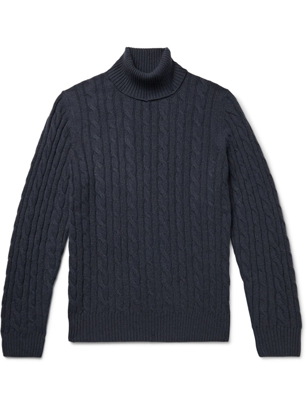 Photo: LORO PIANA - Cable-Knit Baby Cashmere Rollneck Sweater - Blue