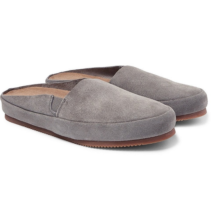Photo: Mulo - Suede Backless Loafers - Light gray