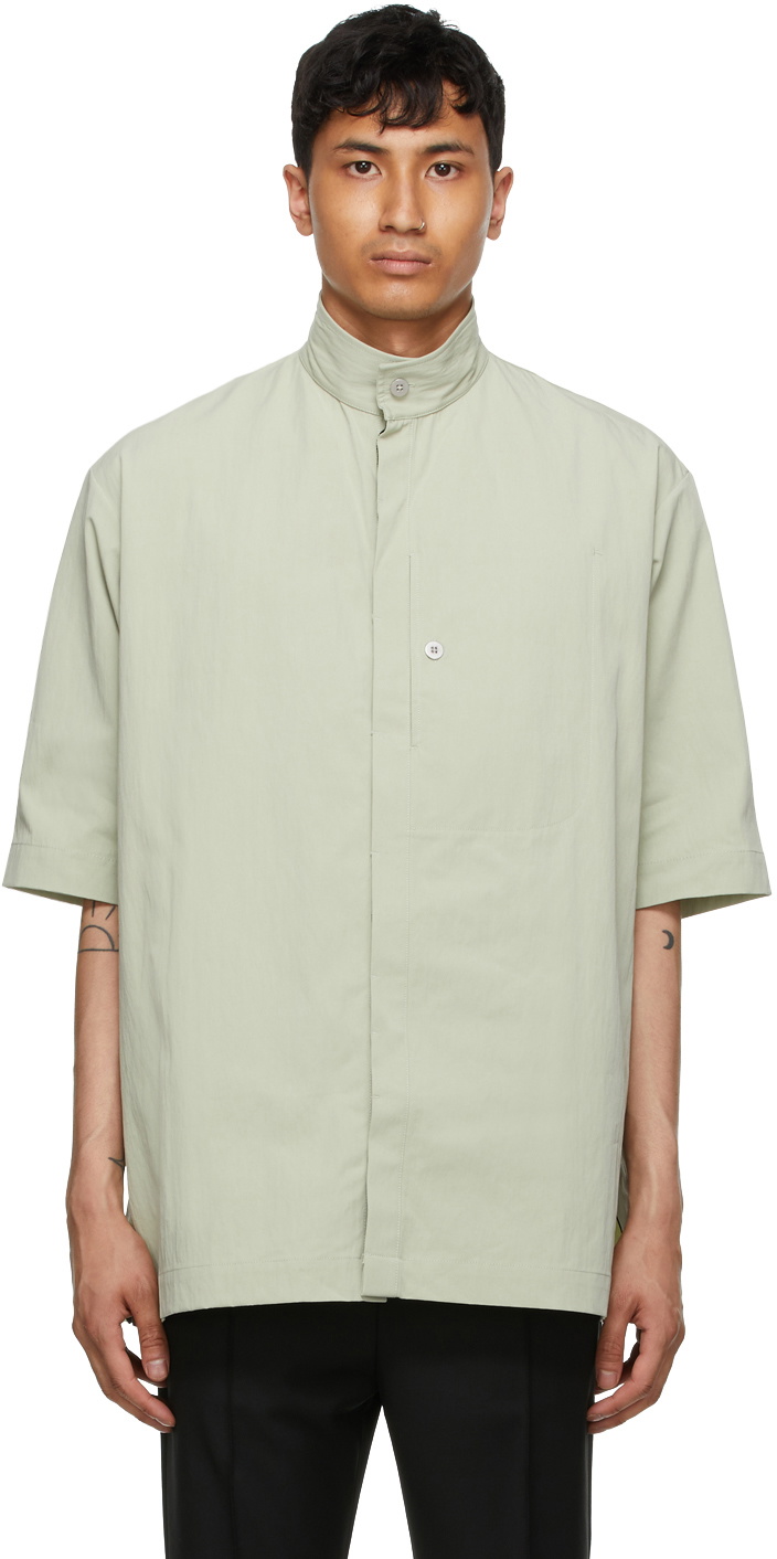 Tom Wood Khaki Gabardine Capital Short Sleeve Shirt Tom Wood