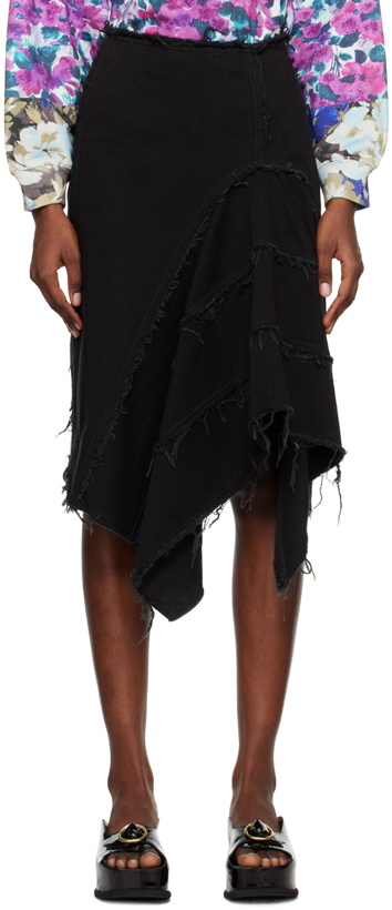 Photo: Dries Van Noten Black Asymmetric Denim Midi Skirt