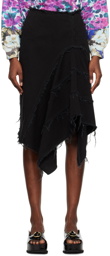 Dries Van Noten Black Asymmetric Denim Midi Skirt