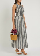 Faithfull The Brand Callista Striped Cotton Midi Dress Navy