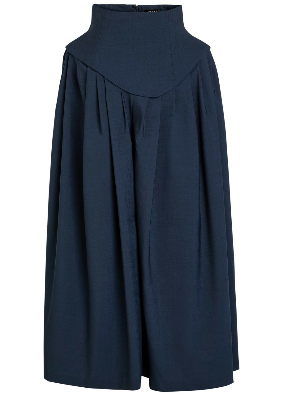 A.W.A.K.E Mode Basque Pleated Wide-leg Wool-blend Trousers Navy