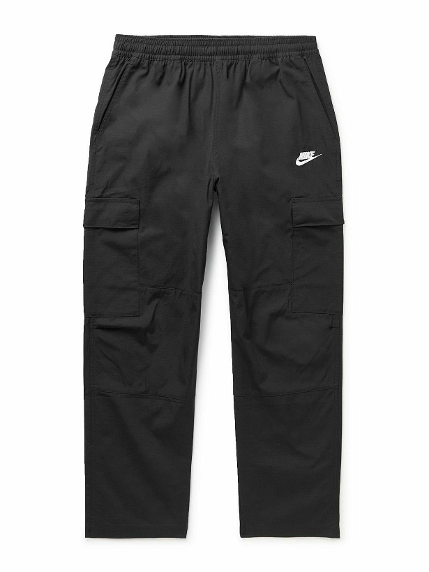 Photo: Nike - Club Straight-Leg Logo-Embroidered Cotton-Ripstop Cargo Trousers - Black