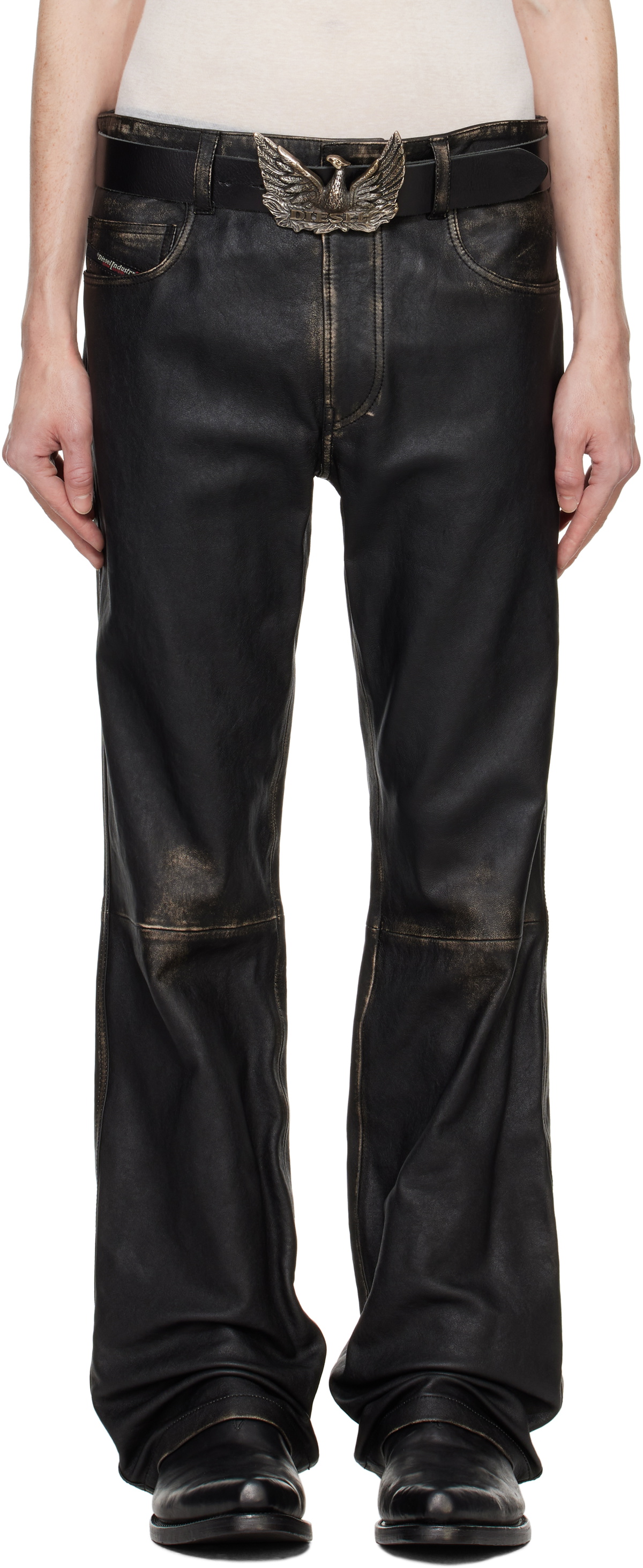 Diesel Black P-Blixia Leather Pants Diesel