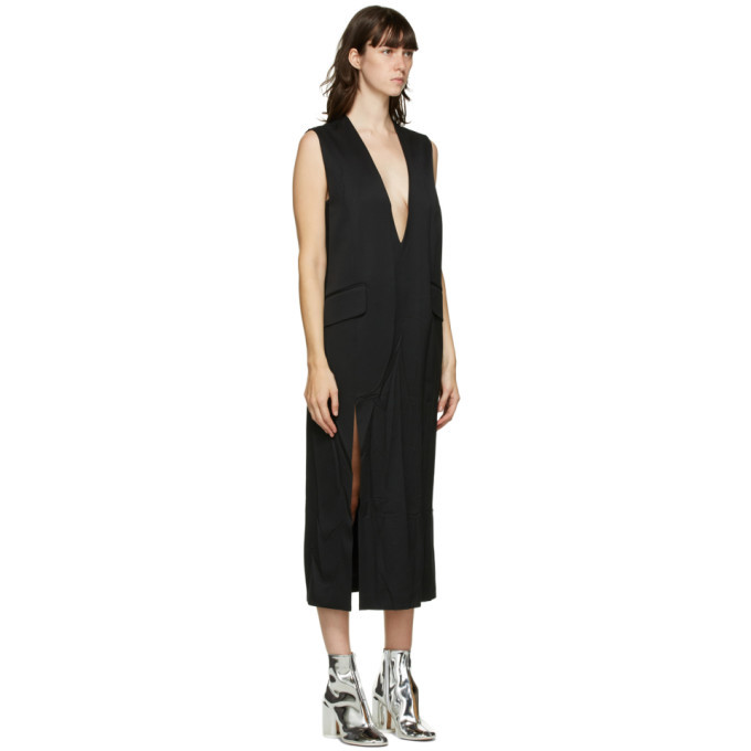 MM6 Maison Margiela Black Wrinkled Deep V-Neck Dress MM6 Maison