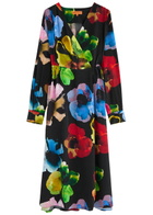 Stine Goya Floral-print Wrap-effect Matte Satin Midi Dress Multicoloured 1
