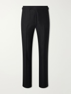 Thom Sweeney - Straight-Leg Satin-Trimmed Wool-Fresco Suit Trousers - Black