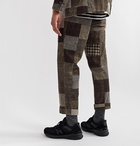 Beams Plus - Cropped Tapered Patchwork Printed Cotton-Blend Corduroy Trousers - Gray