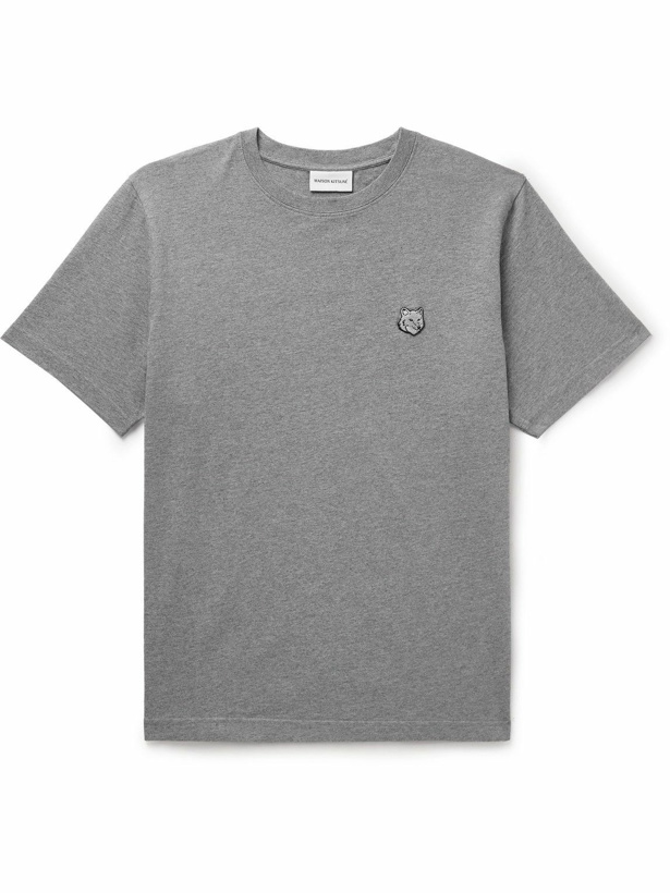 Photo: Maison Kitsuné - Logo-Appliquéd Cotton-Jersey T-Shirt - Gray