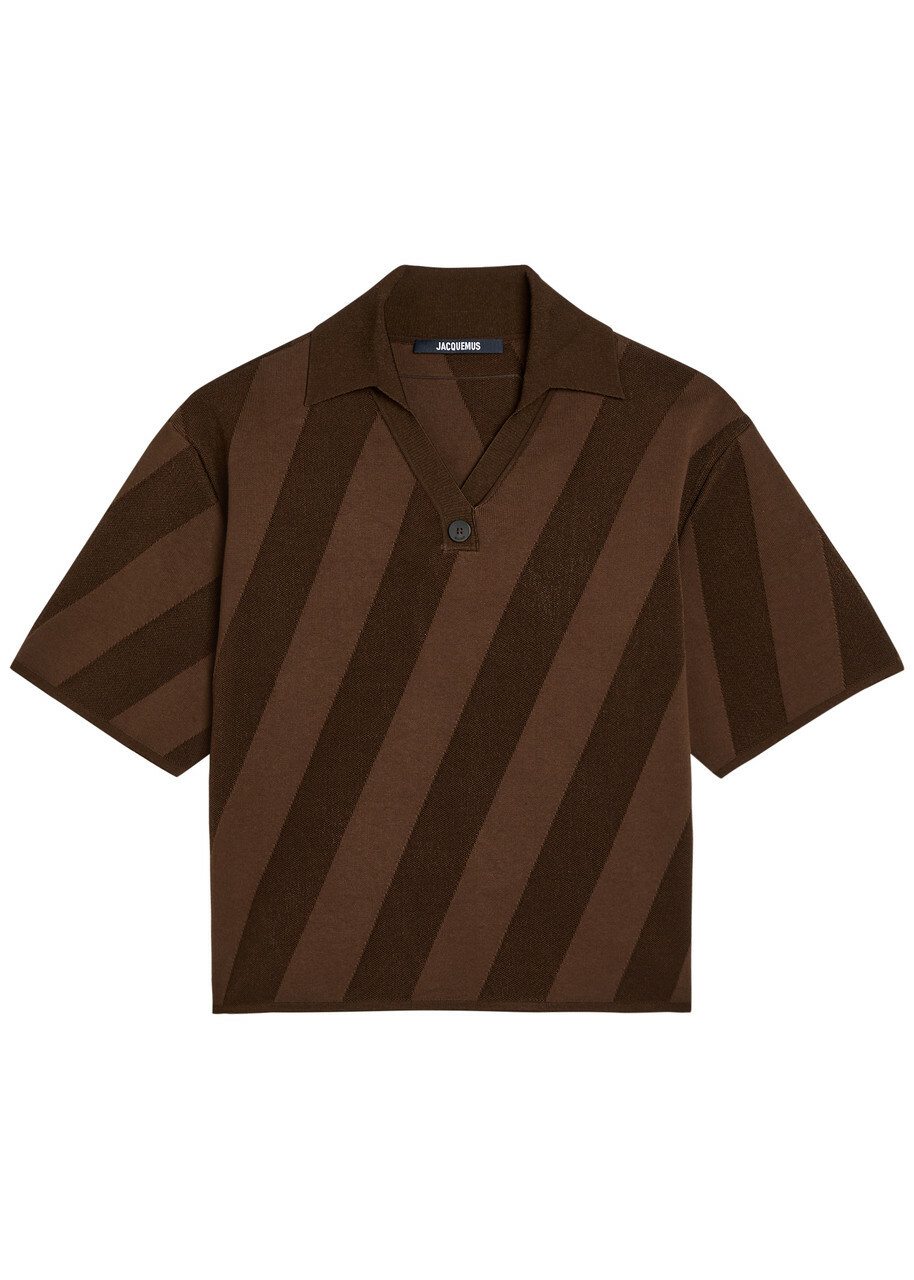 Jacquemus Le Polo Maille Striped Close-knit Polo Shirt Brown