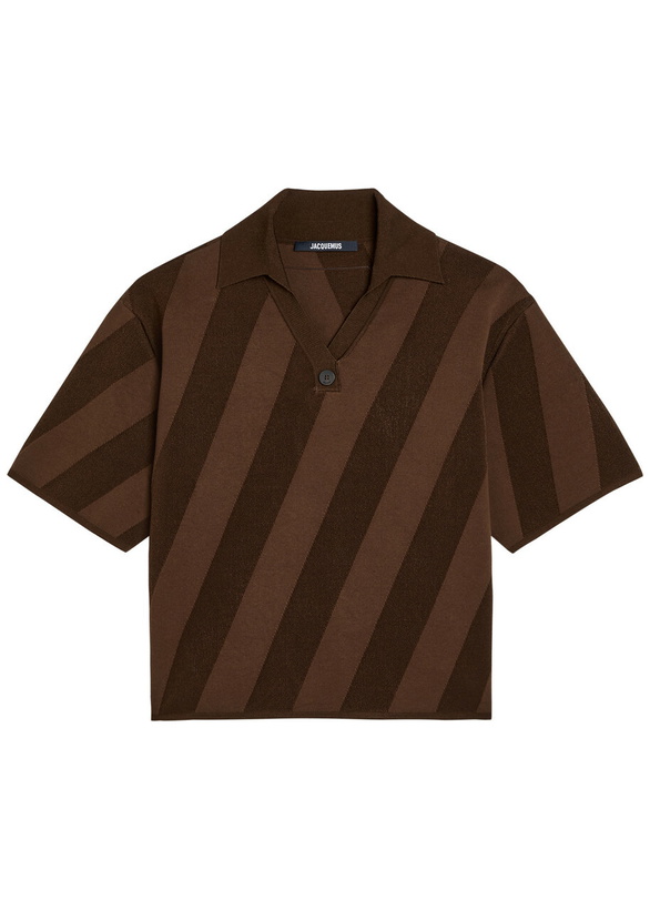 Photo: Jacquemus Le Polo Maille Striped Close-knit Polo Shirt Brown