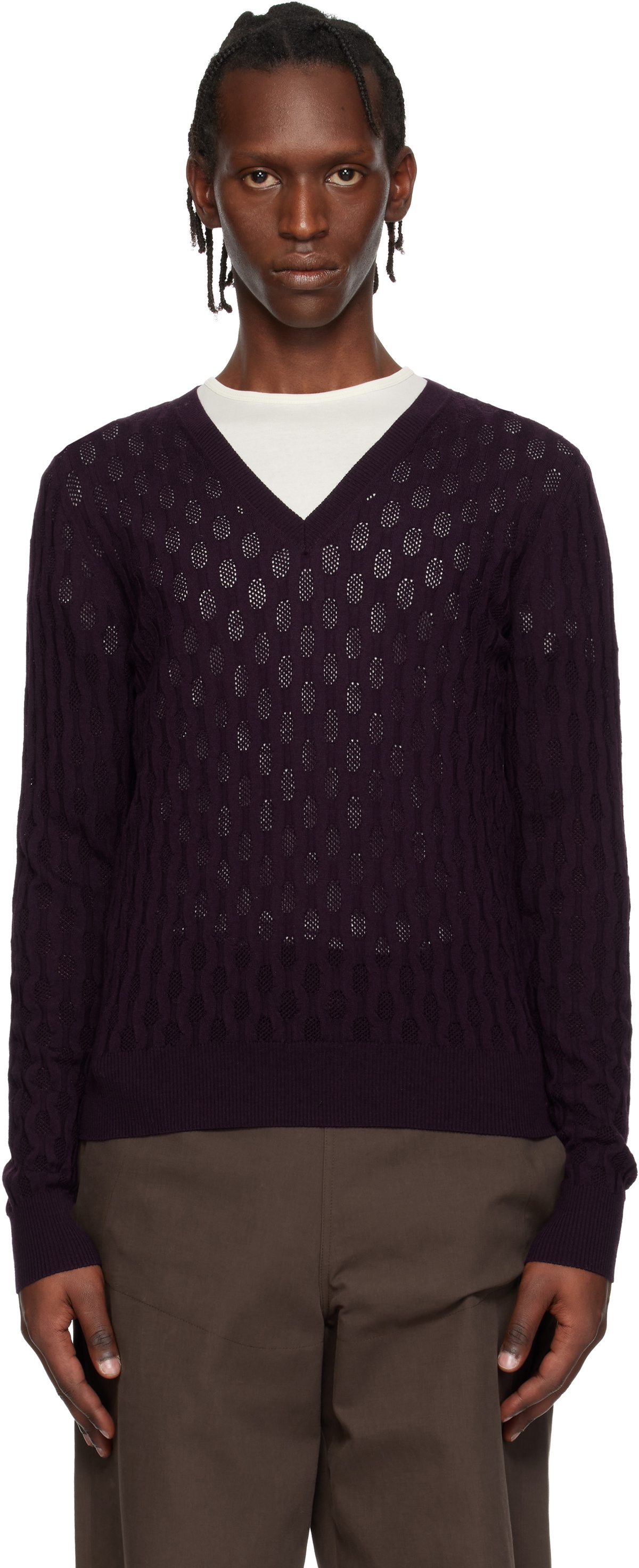 Dries Van Noten Purple Open-Knit Sweater