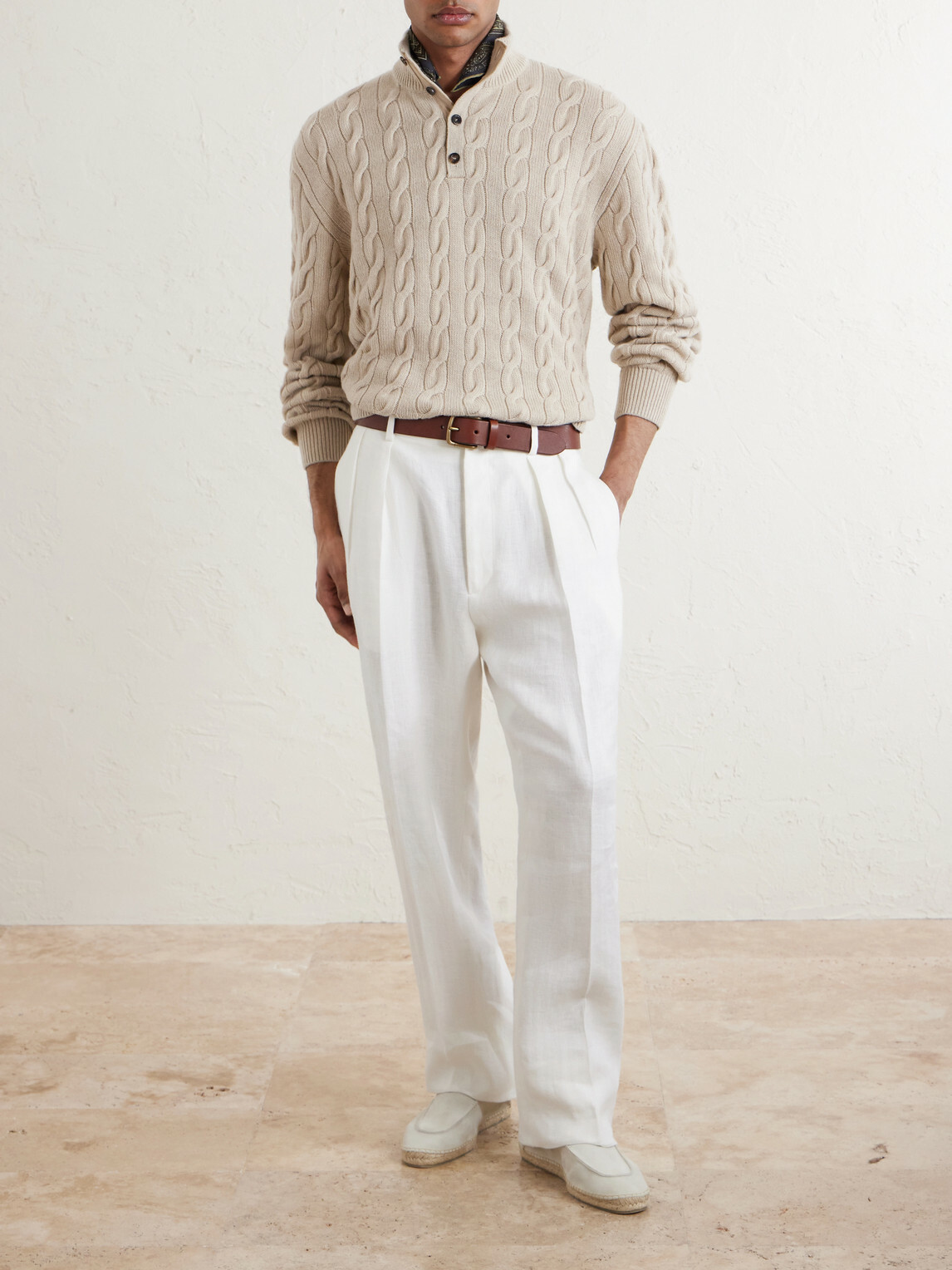 Ralph Lauren Purple label - Straight-Leg Pleated Herringbone Linen Trousers - White