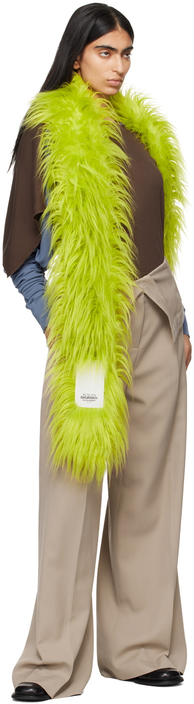 Ruslan Baginskiy Green Faux-Fur Logo-Patch Scarf