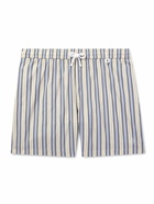 Loro Piana - Bay Vintage Straight-Leg Mid-Length Logo-Print Striped Swim Shorts - Gray