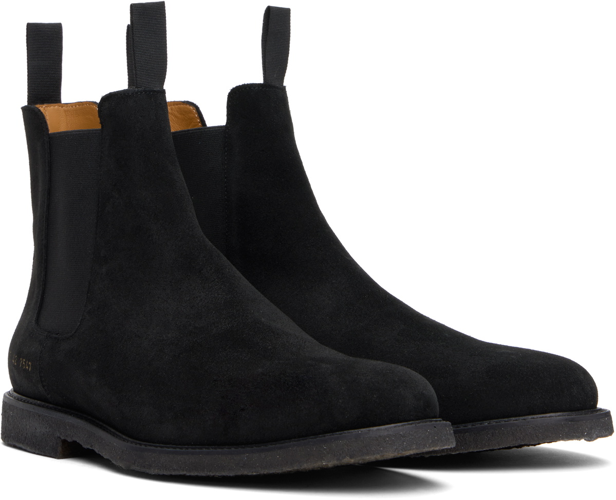Common Projects Black Waxed Suede Chelsea Boots