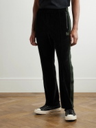 Needles - Straight-Leg Webbing-Trimmed Logo-Embroidered Cotton-Blend Velour Track Pants - Black