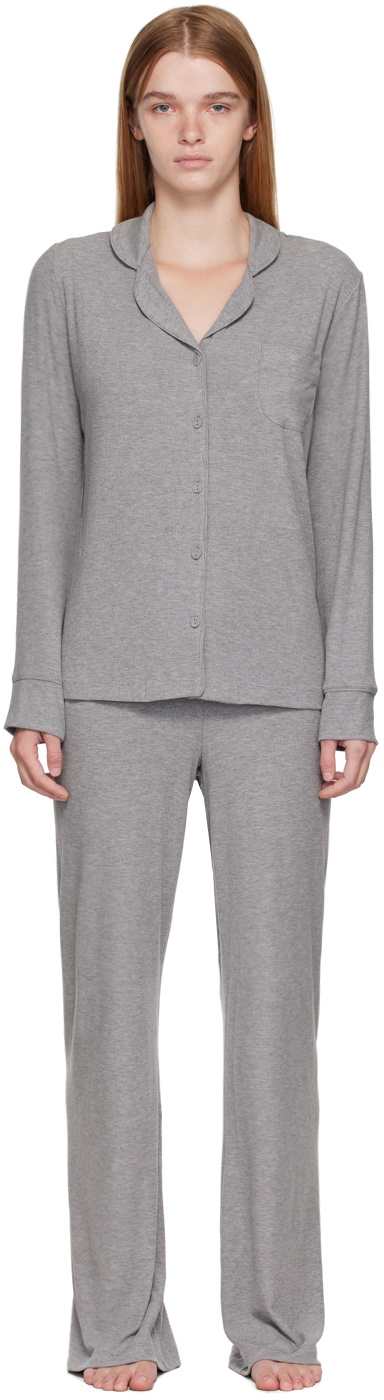 Skims Ribbed Stretch-modal Jersey Lounge Set in Grey