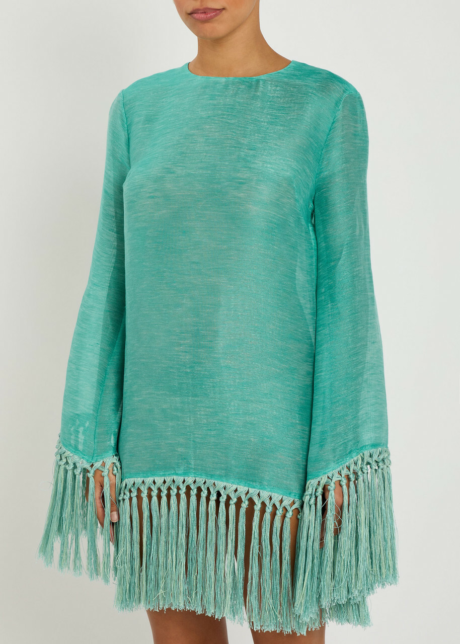 Taller Marmo Claudia Linen-blend Mini Dress Aqua