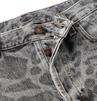 SAINT LAURENT - Frayed Printed Denim Shorts - Gray