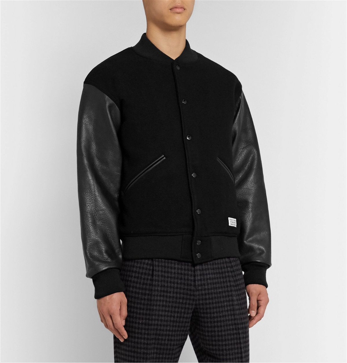 Wacko Maria   Leather and Logo Embroidered Wool and Cashmere Blend