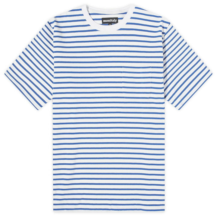 Photo: Monitaly Men's Japanese Cotton Stripe T-Shirt in Off White/Blue