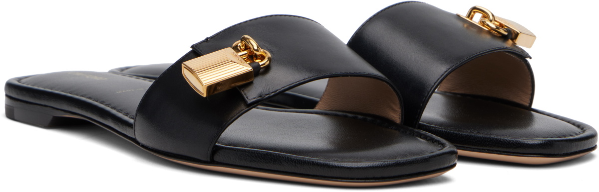 TOM FORD Black Leather Padlock Slides