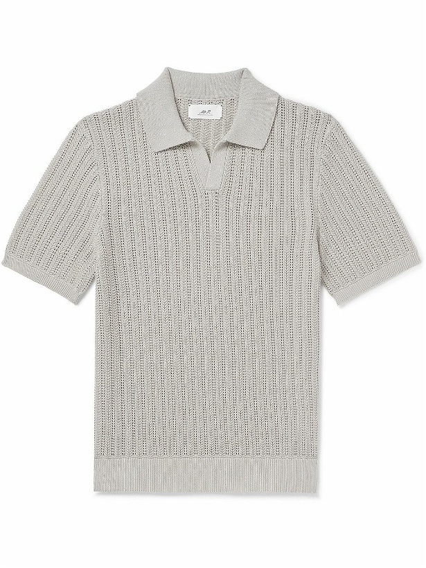 Photo: Mr P. - Open-Knit Ribbed Cotton Polo Shirt - Gray