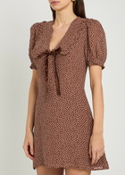 Reformation Kaylia Polka-dot Appliquéd Chiffon Mini Dress Brown