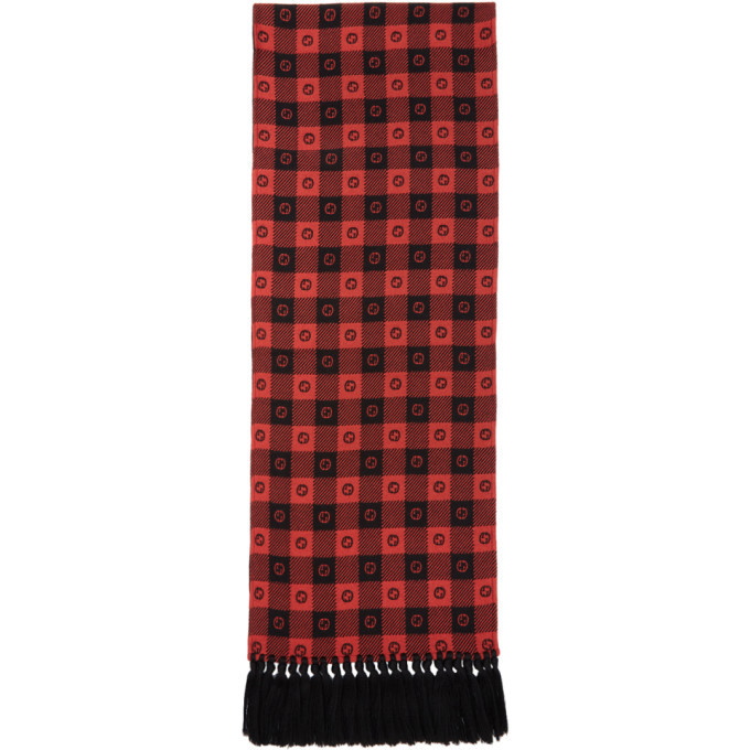 Photo: Gucci Red and Black Wool G Check Scarf