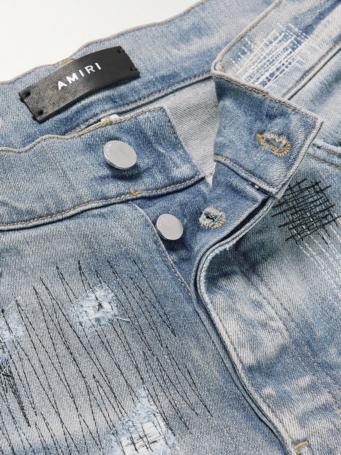 AMIRI - Skinny-Fit Distressed Embroidered Jeans - Blue Amiri