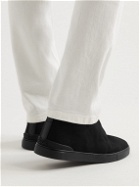 Ermenegildo Zegna - Leather-Trimmed Wool-Flannel Slip-On High-Top Sneakers - Black