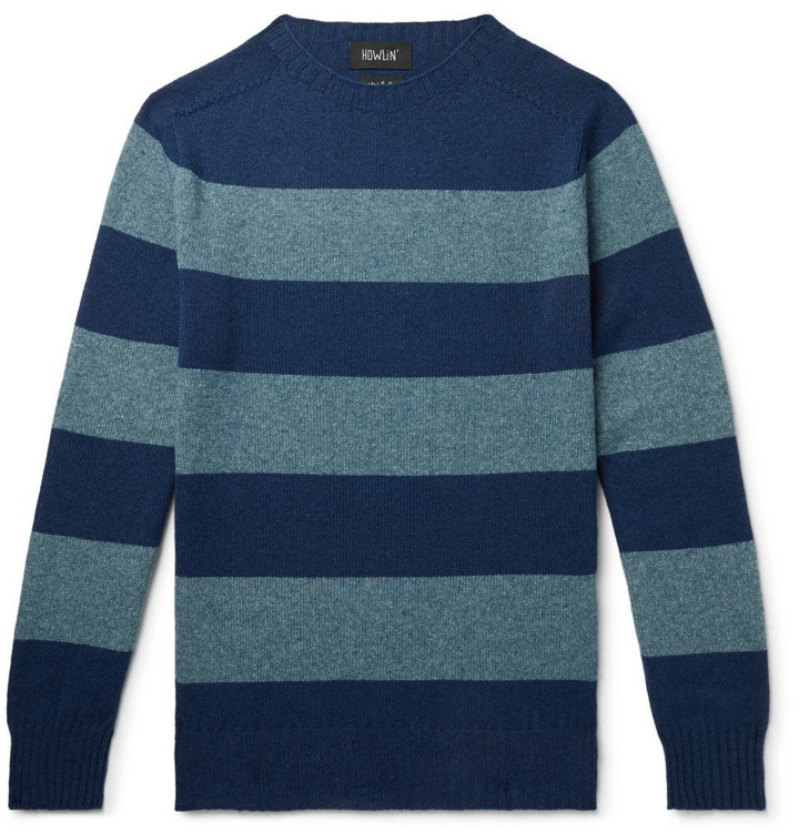 Photo: Howlin' - Striped Wool and Cotton-Blend Sweater - Blue