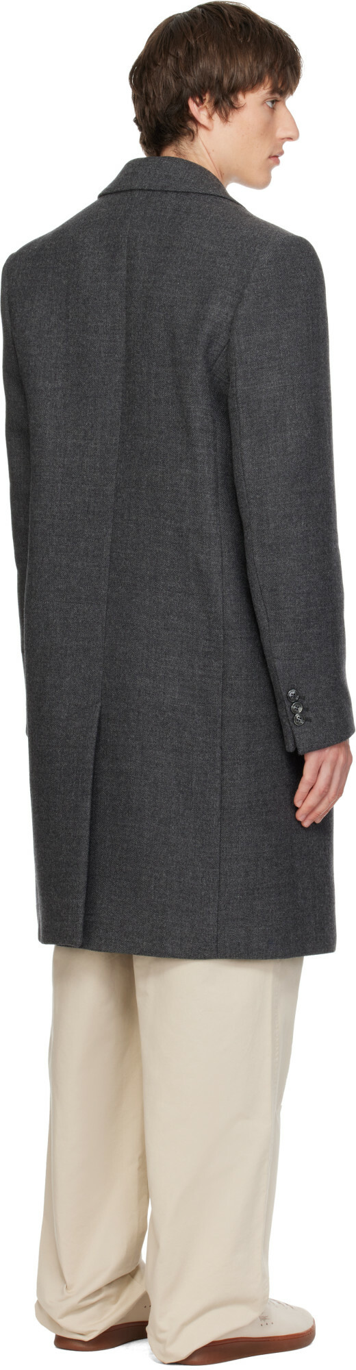 AMI Paris Gray Double Breasted Wool Coat